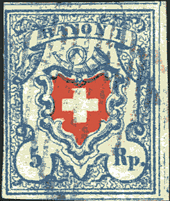 5 Rp. hellblau-rot, Type 24, Druckstein B3 (LO)