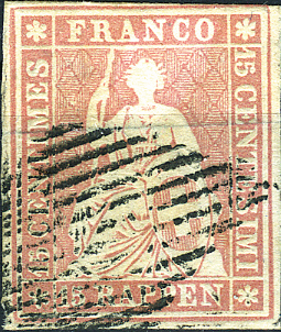 15 Rp. rötlichkarmin, Berner Druck, 1. Druckperiode