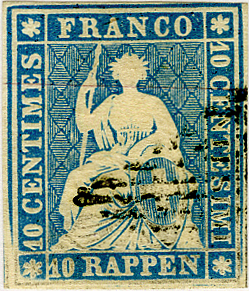 10 Rp. lebhaftpreussischblau, Berner Druck, 3. Druckperiode