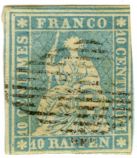 10 Rp. lebhaftpreussischblau, Berner Druck, 3. Druckperiode