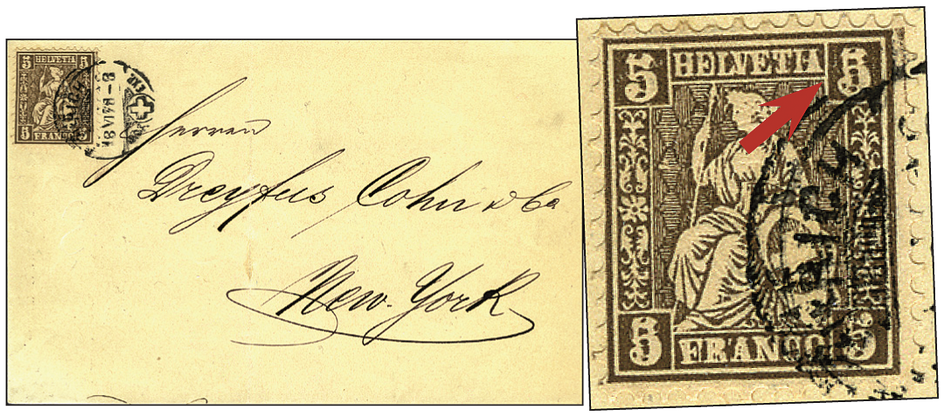 5 Rp. braun, "Doppelprägung, davon eine kopfstehend"