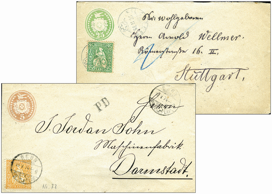 20 Rp. orange, 25 Rp. grün