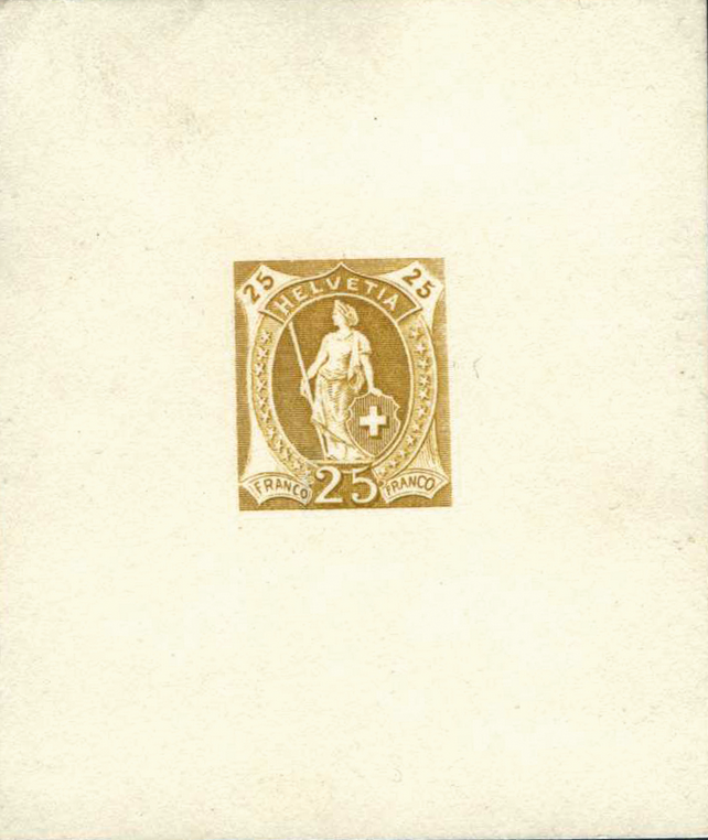 25 Rp. gelbbraun, Einzelabzug auf Kartonpapier