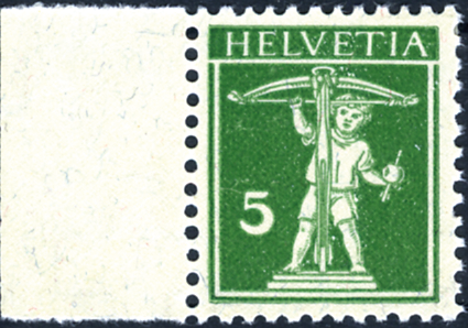 5 Rp. grün, Type 3, &quot;Druck auf der gummierten Rückseite der Marke&quot;