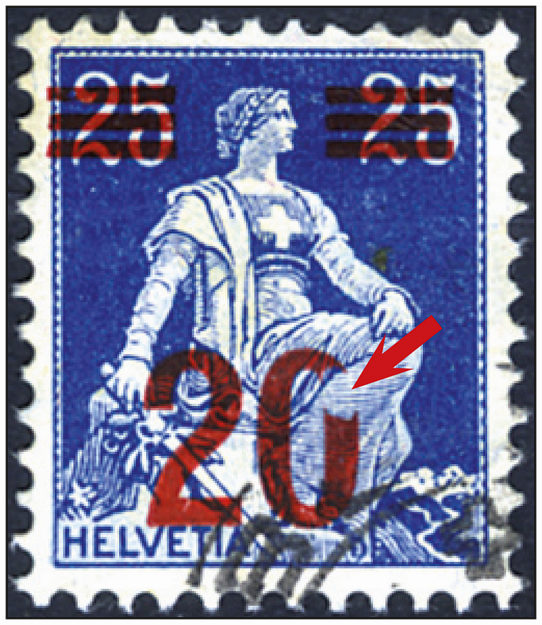 20 - 25 Rp. blau-hellblau, &quot;Grosser farbloser Fleck in der Null von 20&quot;, sog. Konfetti.
