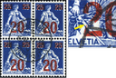 20 - 25 Rp. Helvetia mit Schwert, blau-hellblau, "Grosser farbloser Fleck in der 2 von 20", sog. Konfetti