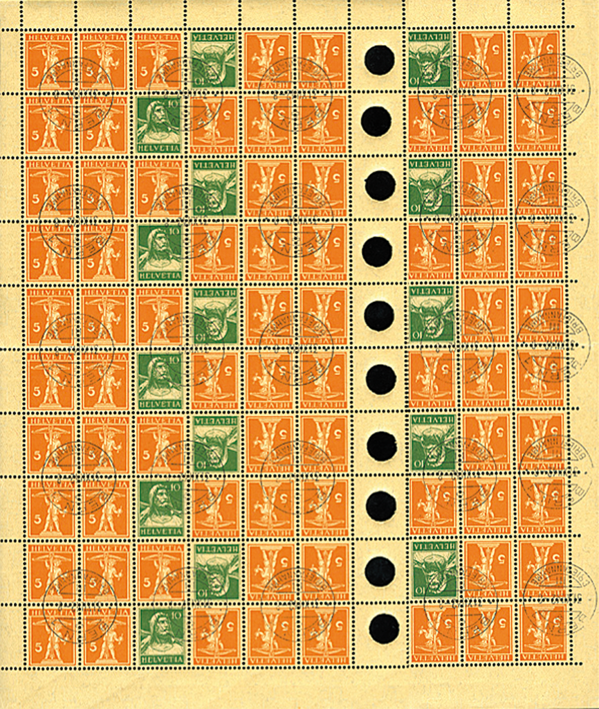 5 Rp. rotorange, sämisch und 10 Rp. grün