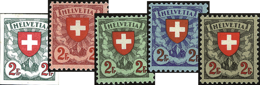 2 Fr. Probedrucke in verschiedenen Farben