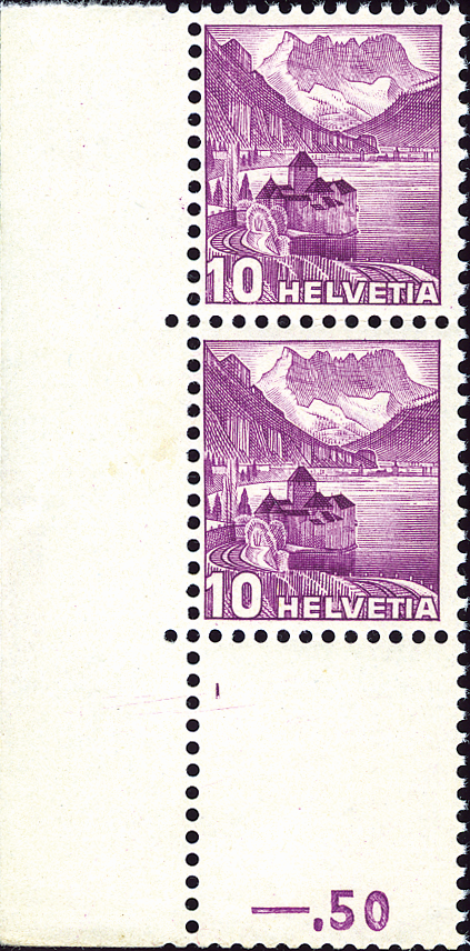 10 Rp. Schloss Chillon, &quot;Leerfeld unten mit Inschrift -. 50&quot;