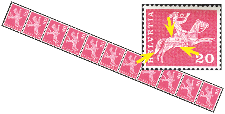 20 Rp. Postreiter, karminrot, "Staubwolke beim Reiter"