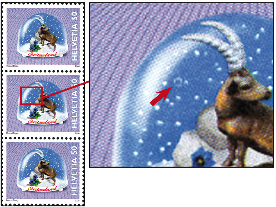 50 Rp. Steinbock, "Grosser Putzer bei den Schneeflocken", sogenannte zusätzliche Wolke