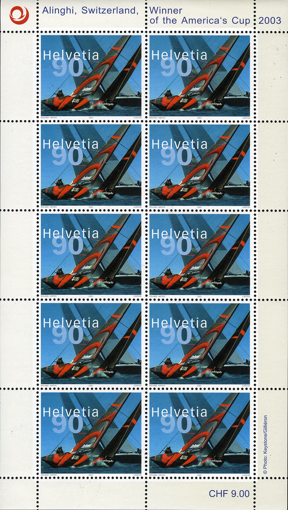 90 Rp. Alinghi - Switzerland, &quot;Weisser statt grauer Zierrand&quot;