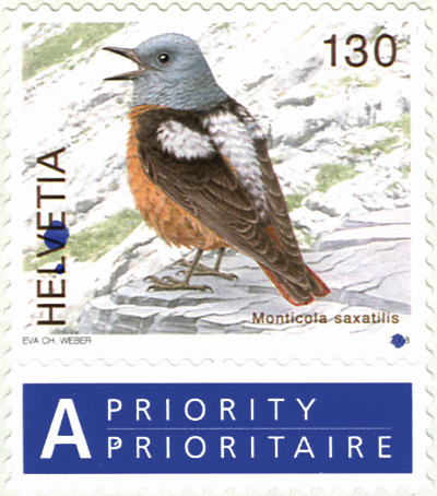 130 Rp. Steinrötel, "Markante blaue Farbflecken" im Rand und bei Helvetia