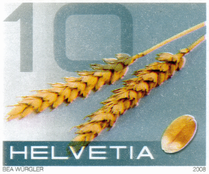 10 Rp. Weizen, "Stark verschobene Druckfarbe", dadurch Ähren rot schattiert