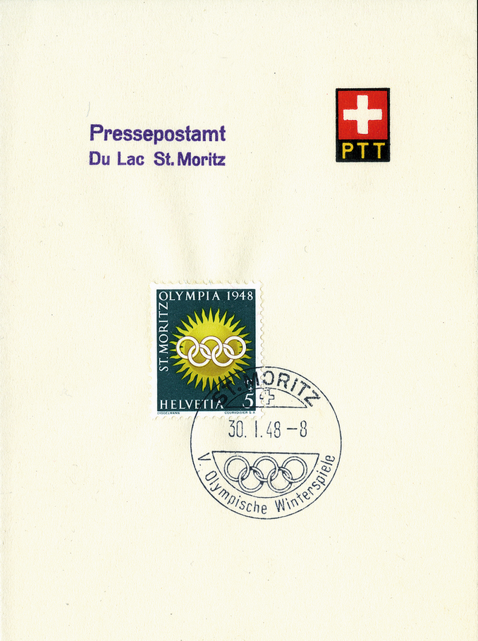 1948 , Pressepostamt du Lac St. Moritz