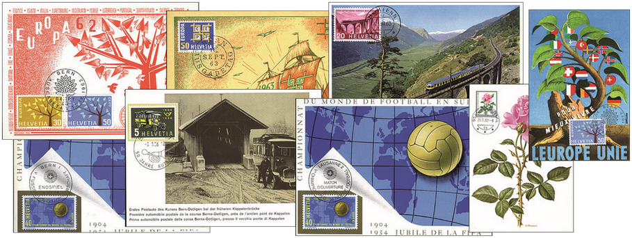 MK-Kollektion mit über 170 verschiedenen Pen-und Privatkarten, mit dabei Fussball WM 54, Postauto 56 (MK 1-3) und viele seltene Stücke.