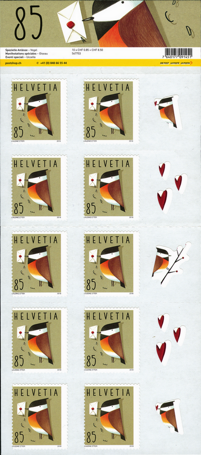 85 Rp. Vogel , "Starke Verschiebung des Markenbildes", dadurch ist auf der linken Seite die Zähnung weit im Markenbild