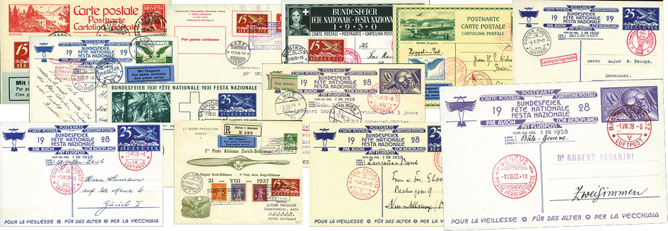 1924-2014 FLUGPOST: Spezialkollektion mit über 115 tollen Belegen, dabei seltene Erst-, gesuchte Sonderflüge, Bundesfeier-, Zeppelin- und Jubiläums-Flugpost.