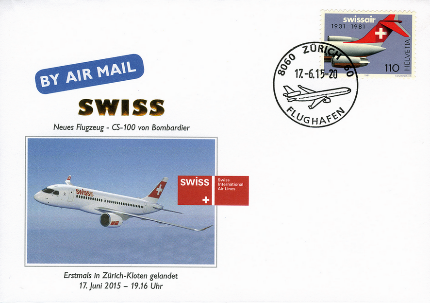 2015, SWISS - Neues Flugzeug CS100 von Bombardier in Zürich gelandet