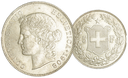 1908, 5 Fr. Silber-Kursmünze Helvetia Kopf