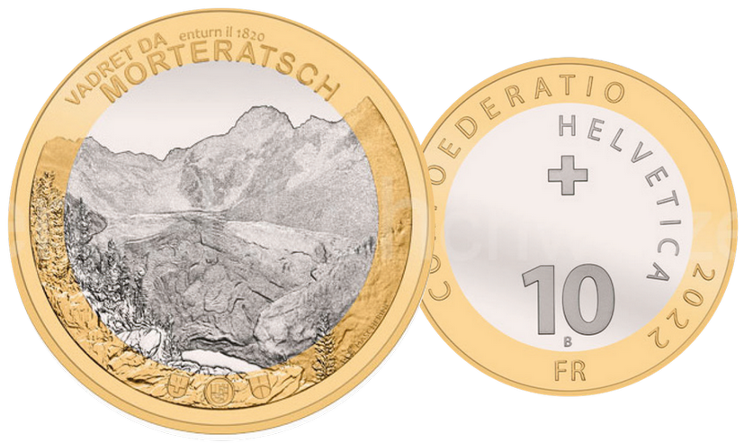 2022, 10 Fr. Gedenkmünzen "Morteratsch-Gletscher"
