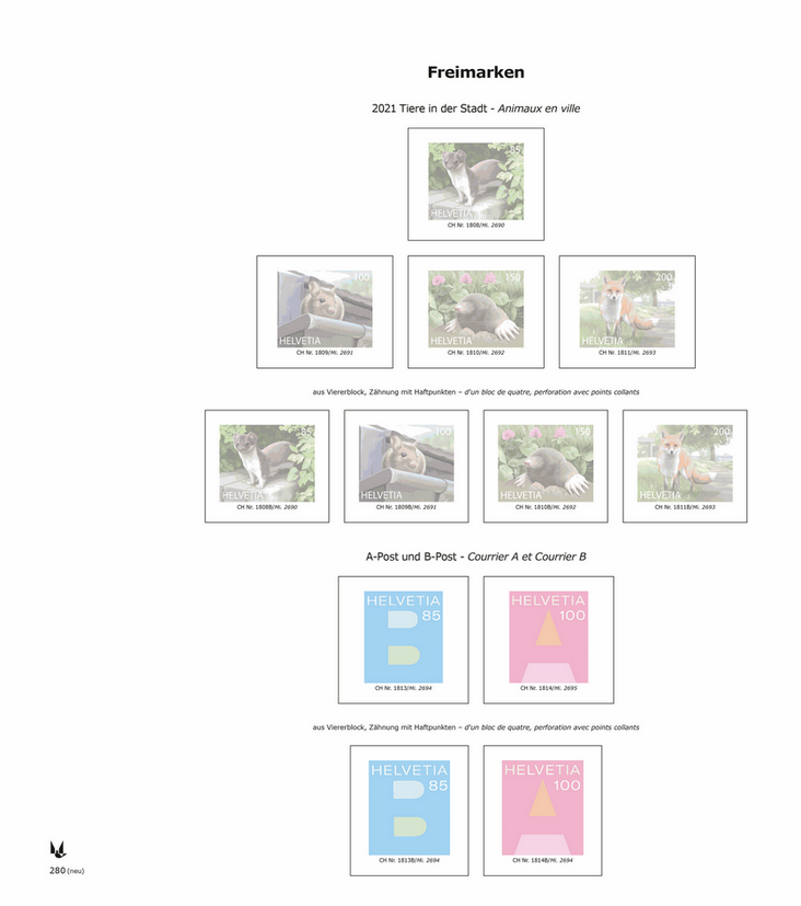 2021, Schweiz mit Schutztaschen Hauptgebiet: Frei, PJ, PP, Flug, Wohltätigkeit (280-290, J41, W28)