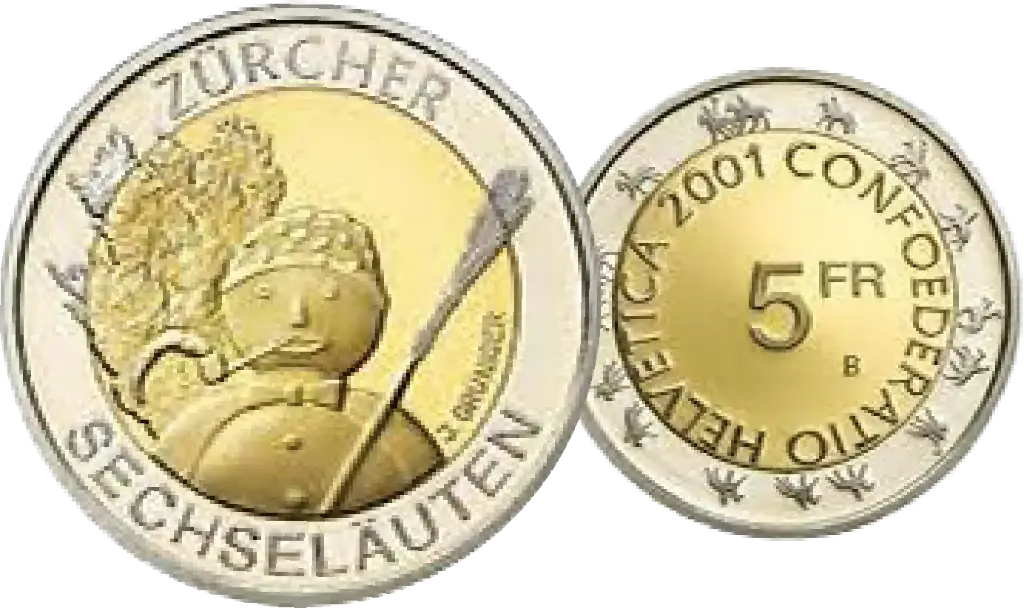 2001, 5 Fr. Sondermünze "Zürcher Sächseläuten" von 2001