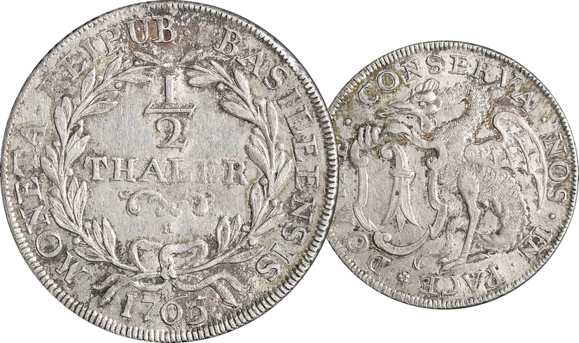 1638, Halbtaler Basel, H über Jahrzahl, 11.54g schwer, Silber, sehr schöne Erhaltung.