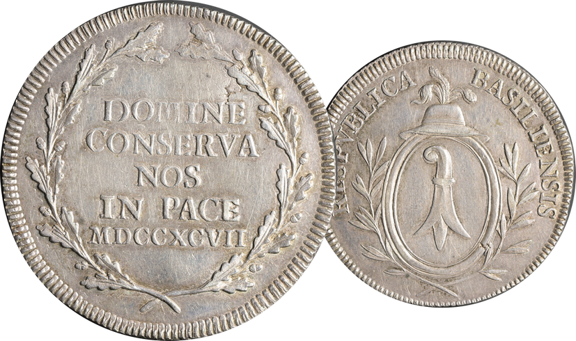 1797, Halbtaler Basel, letzte Münze der Stadt Basel, 12.83g schwer, Silber, vorzügliche Erhaltung.