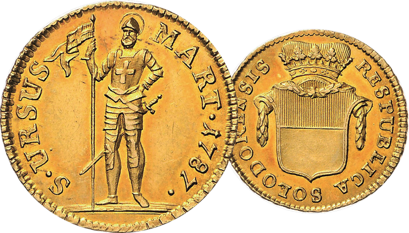 1787, Duplone Solothurn, 7.64g schwer, Gold, Stempelglanz!