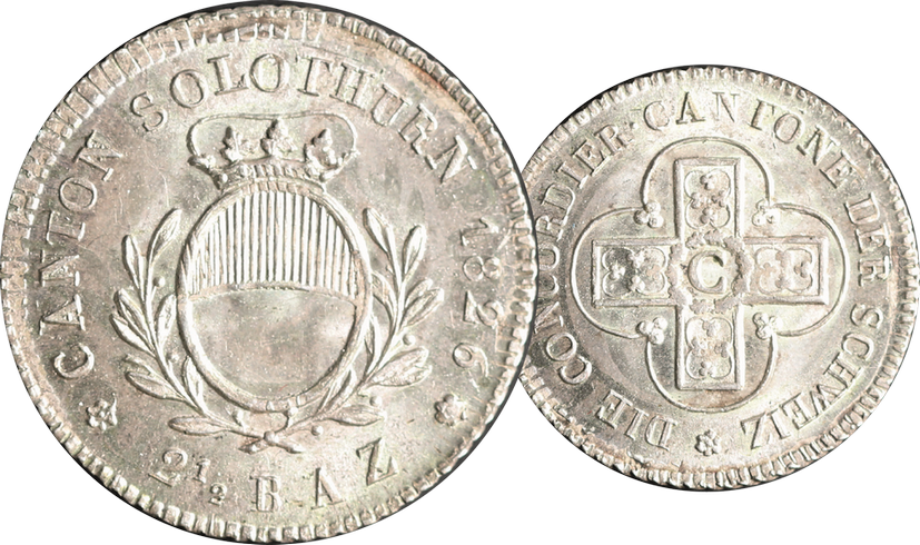 1826, 2 1/2 Batzen Solothurn, 1.92g schwer, Silber, Stempelglanz!