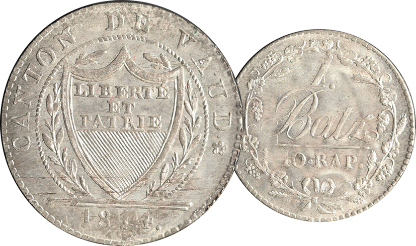 1814, 1 Batzen Waadt, 2.52g schwer, Silber unzirkulierte Erhaltung
