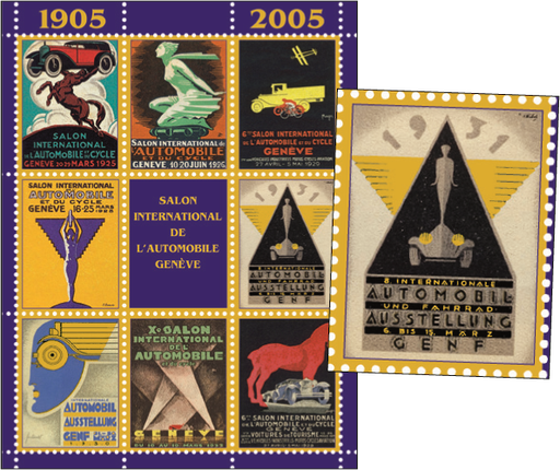 [3844.2005.01] Vignetten-Sonderblock" 100 Jahre Automobilsalon"mit 8 Werten
