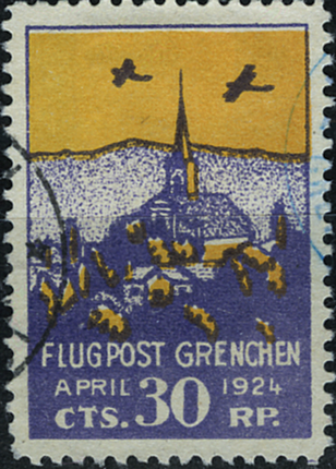 [7374.24.33] 1924, Flugtag Grenchen, Vignette 30 Rp. violett-gelb