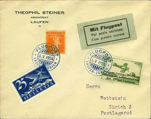 [7374.24.69] 1924, Flugtag Laufen, Vignette, "Gebrochener Propeller"