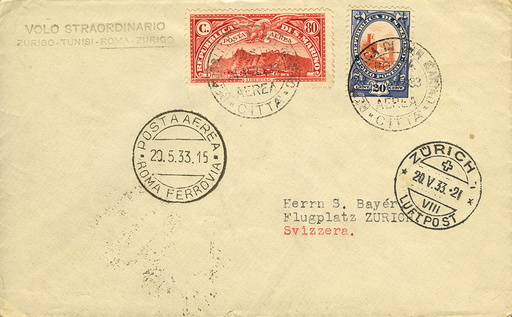 [7374.33.19] 1933, Mittelmeerflug der Swissair, Rom - Zürich