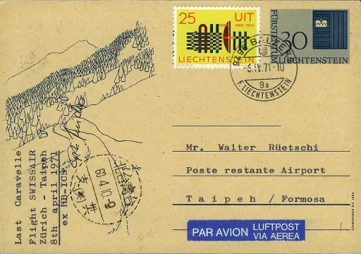 [7374.71.02] 1971, Zürich - Taipeh, ab Liechtenstein