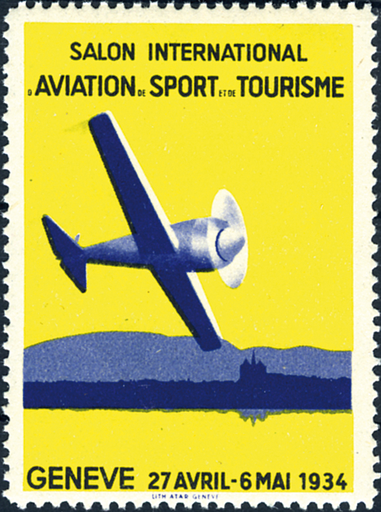 [7374.1934.01] 1934, Salon international, aviation de sport et de tourisme, Genève, Werbevignette (Kat.Nr. WV34.2) gelb -blau