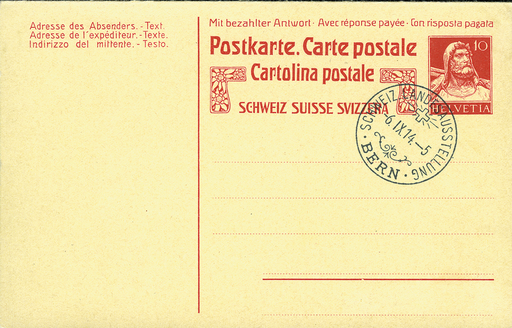 [7591.61.01] 1914, Tellbrustbild Type 1 mit Querbalken in der Mitte, Postkarte