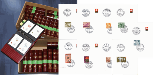 [7599.1942.03] 1942-2007, Werbedatumstempel-Kollektion, über 1963 verschiedene PTT-Sammelbögli in 26 Alben
