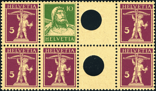 [7350.21.03] 10+5 Rp. grün und rotlila, 5+5 Rp. rotlila