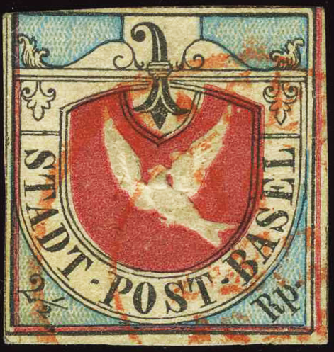 [7021.8.26] 1845, Basler Taube, schwarz-lebhaftblau-karmin