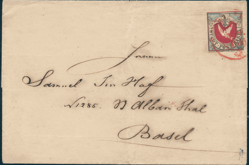 [7020.8.80] 1845, Basler Taube, 2. Auflage auf vollständigem Faltbrief