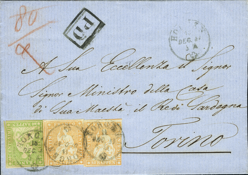 [7156.25.05] 20 Rp. gelblichorange, 40 Rp. grünlicholiv auf Faltbrief