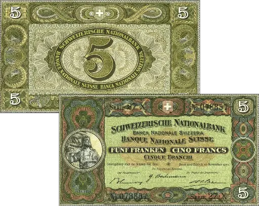 [7994.1913.01] 5 Franken Banknote Schweiz, 2. Emission (1913-1952)