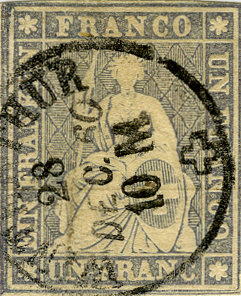 [7157.27.25] 1 Fr. grau, Berner Druck, 2. Druckperiode, Bogenrand