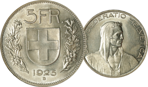 [7876.1925.02] 1925, 5 Fr. Silber-Kursmünze Hirtenkopf