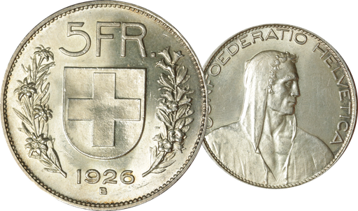 [7876.1926.02] 1926, 5 Fr. Silber-Kursmünze Hirtenkopf