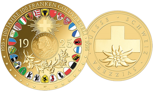 [7986.2025.17] 2025, 5 Unzen "100 Jahre 100 Franken Goldvreneli"