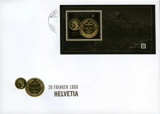 [7829.2025.58] 2025, 20 Franken HELVETIA von 1888 auf Ersttagsbrief